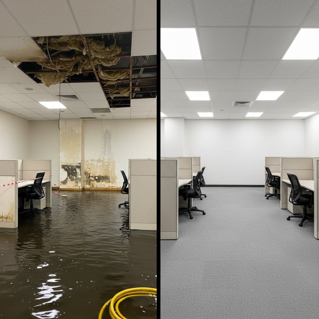 Emergency Water Removal restoration β commercial office space of Tudor home in Garfield, NJ