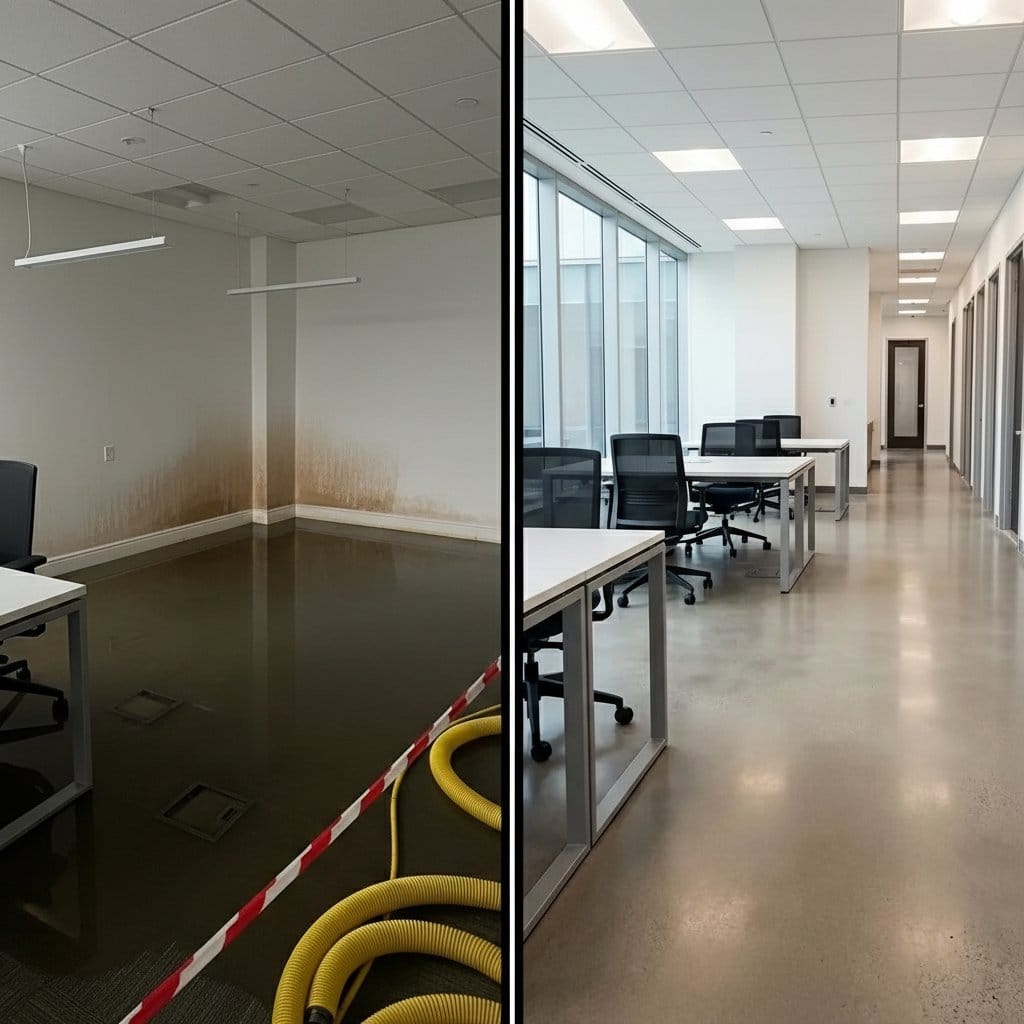 Garfield Water Damage Restoration commercial office space restoration before and after in Garfield